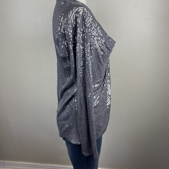 Velvet Women’s Size Petite Gray Sequined Long sleeve Blouse Party Y2K - Picture 4 of 9